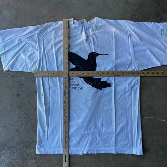 Vintage Ecuador Hummingbird Birdwatching T-Shirt Nature Wildlife 90s ART LARGE - Picture 3 of 6